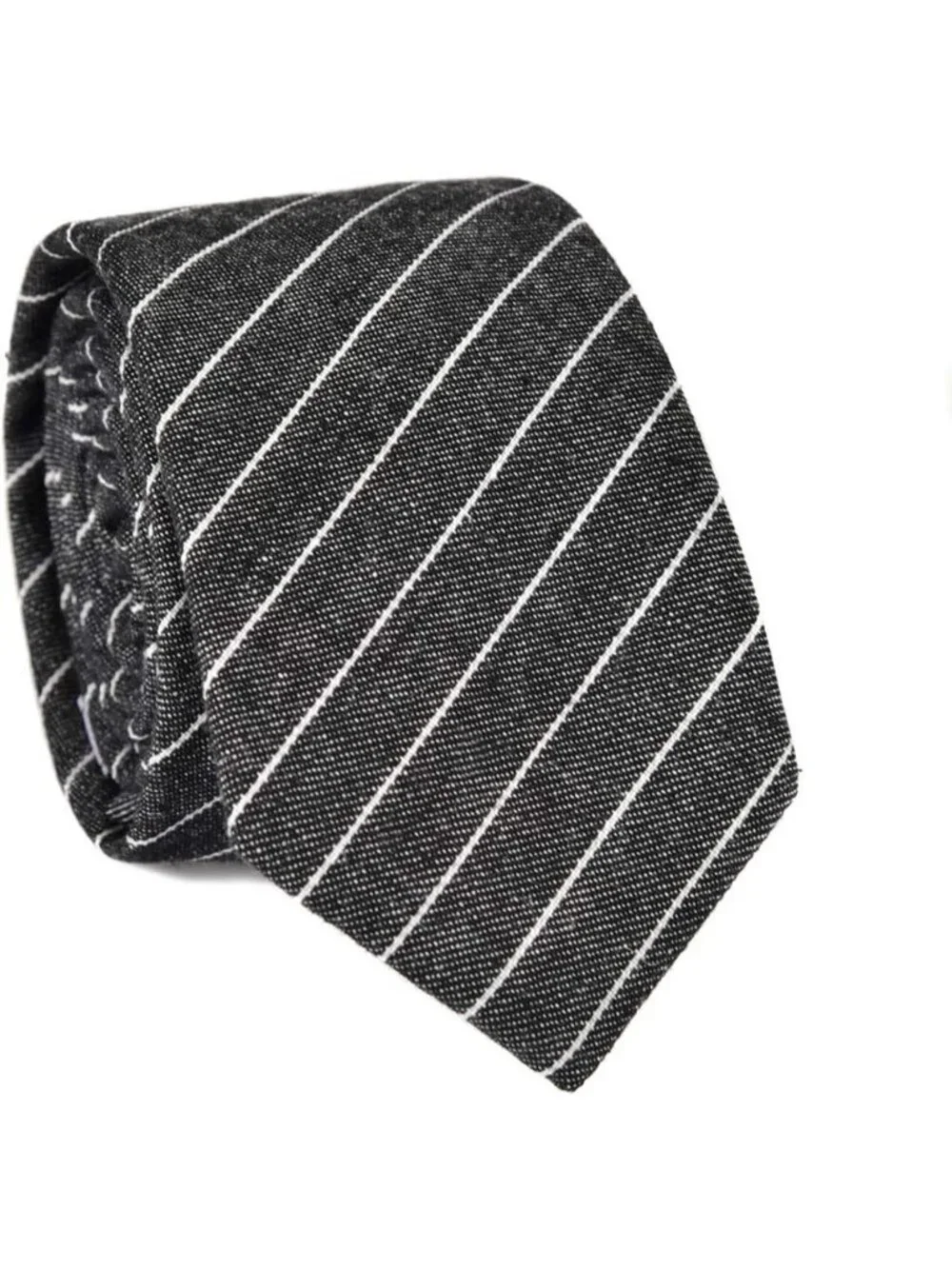 Men White-Black Stripe Heather Cotton Linen Textured Formal Necktie For Business